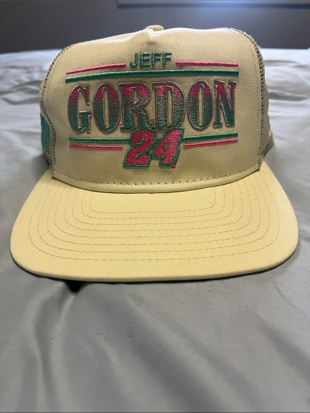 Jeff Gordon 24 Embroidered Snapback Hat - Cream with Teal & Pink